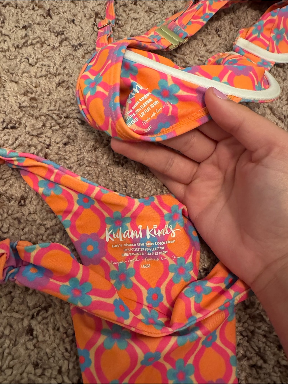 Kulani Kinis Orange Pink Blue Floral Print Bikini - Picture 3 of 3